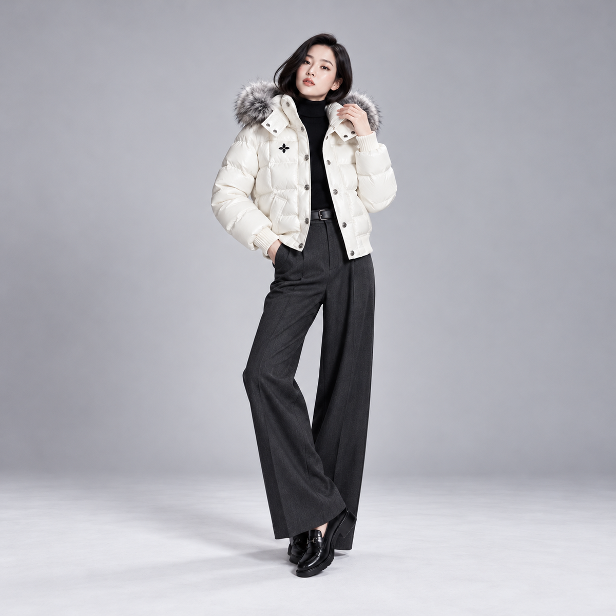 LAUREN™ ファーカラー中綿ショートジャケット